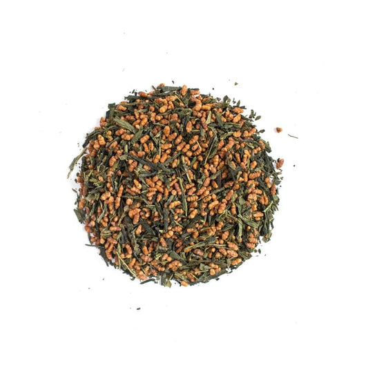 Moya organic Japanese genmaicha green tea with roasted rice without bag package.