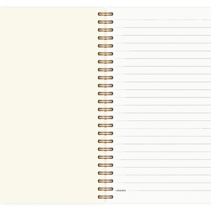 Eira Haul A5 eucalyptus notepad with black wire comb binding and lined pages showing a clean interior layout