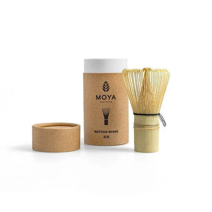 Traditional Japanese bamboo matcha whisk (chasen) in a box.