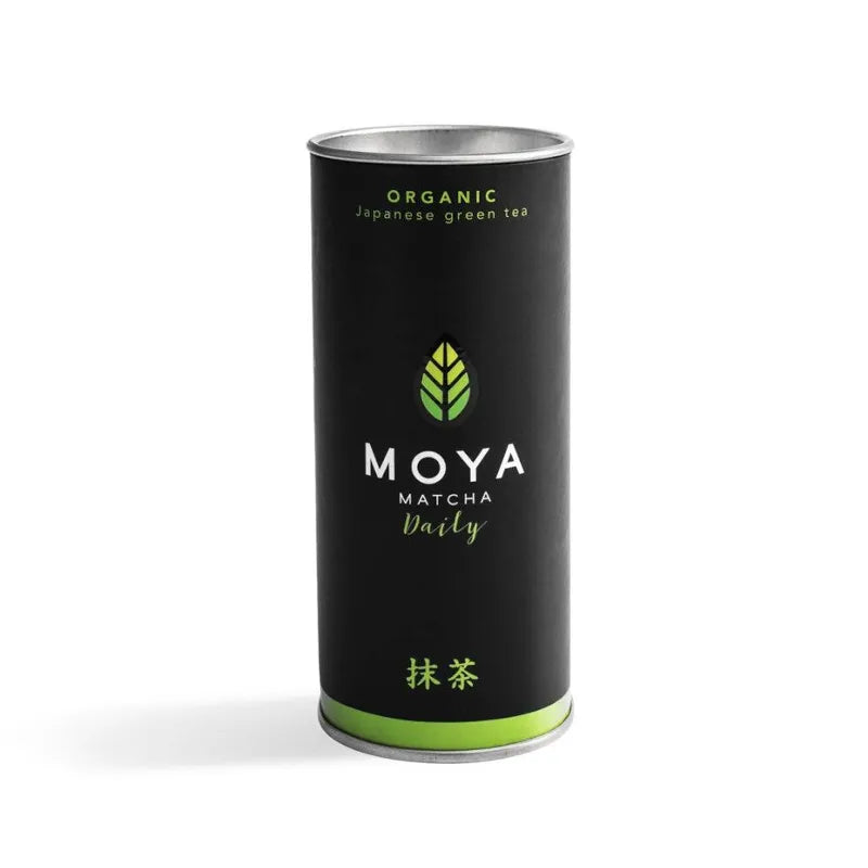 Moya organic daily matcha green tea in a 30 g package.