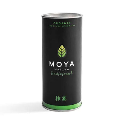 Moya traditional organic matcha green tea in a 30 g package.