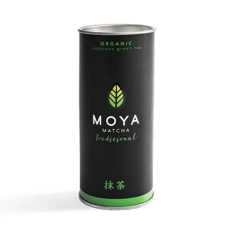 Moya traditional organic matcha green tea in a 30 g package.