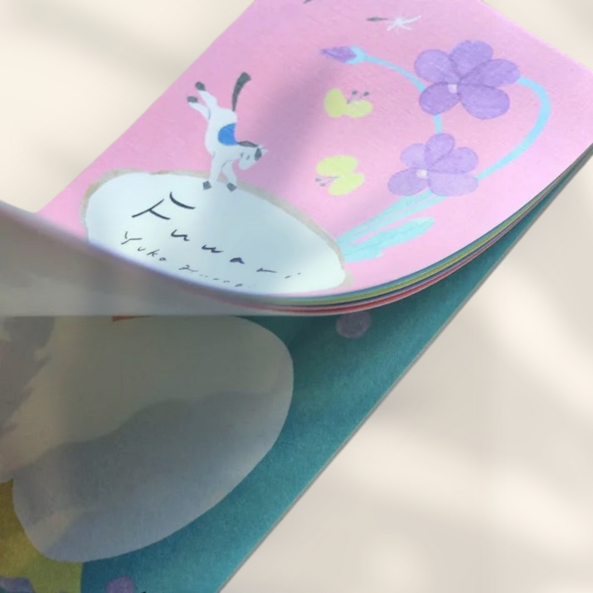 Eira Haul fuwari Mino washi writing paper pad with delicate pink floral and cat illustrations by Yuka Hiiragi