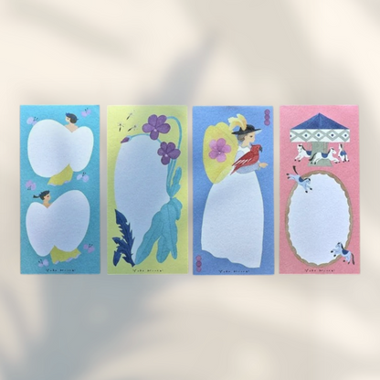 Eira Haul Fuwari writing paper set featuring four Mino washi sheets with Yuka Hiiragi's whimsical, poetic illustrations