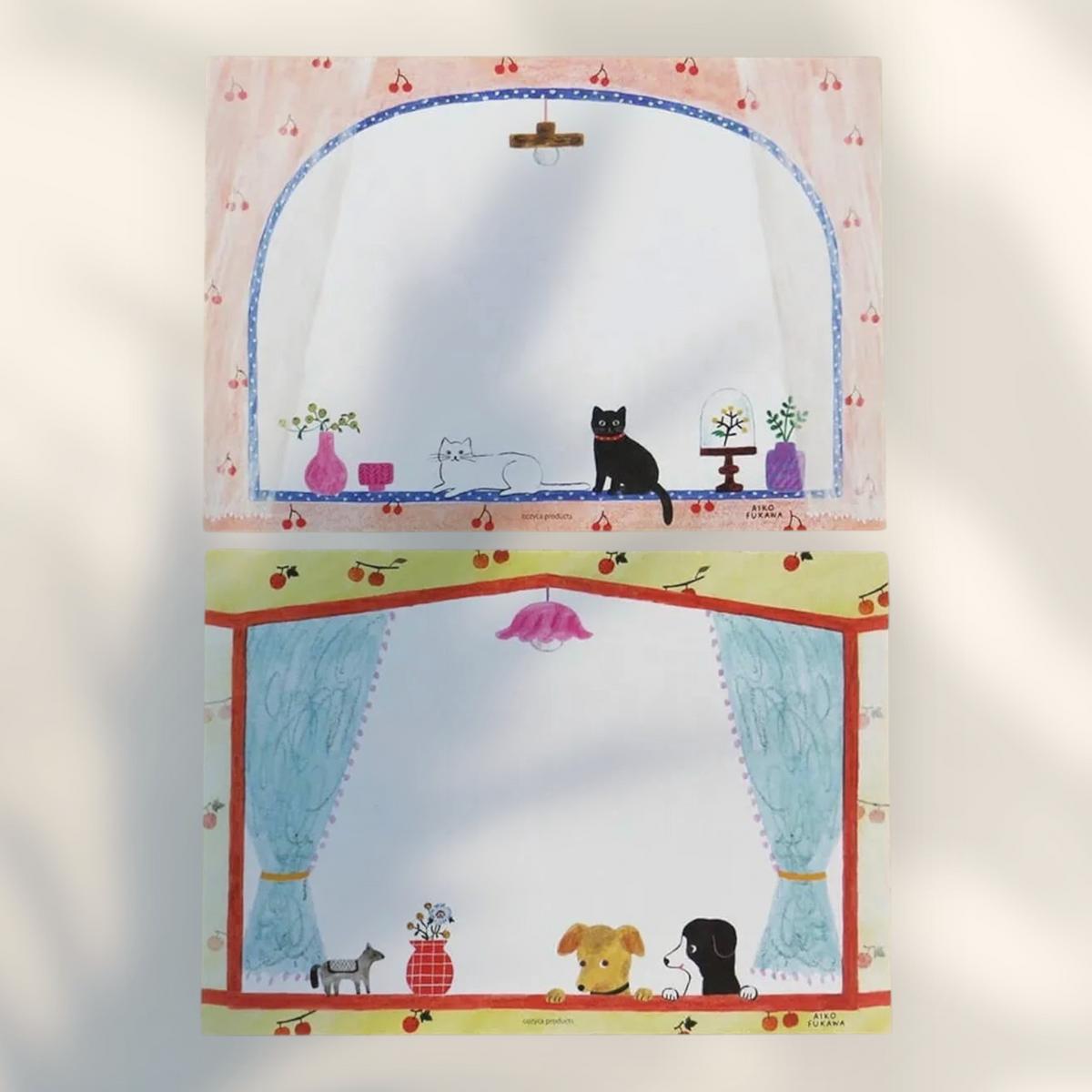 Eira Haul Japanese Mino washi writing paper featuring Aiko Fukawa Little Window illustrations of cats and dogs.
