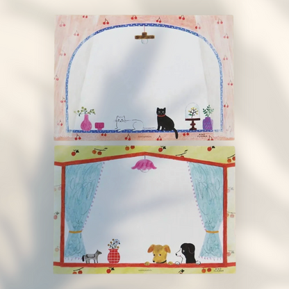 Eira Haul Japanese Mino washi writing paper featuring Aiko Fukawa Little Window illustrations of cats and dogs.