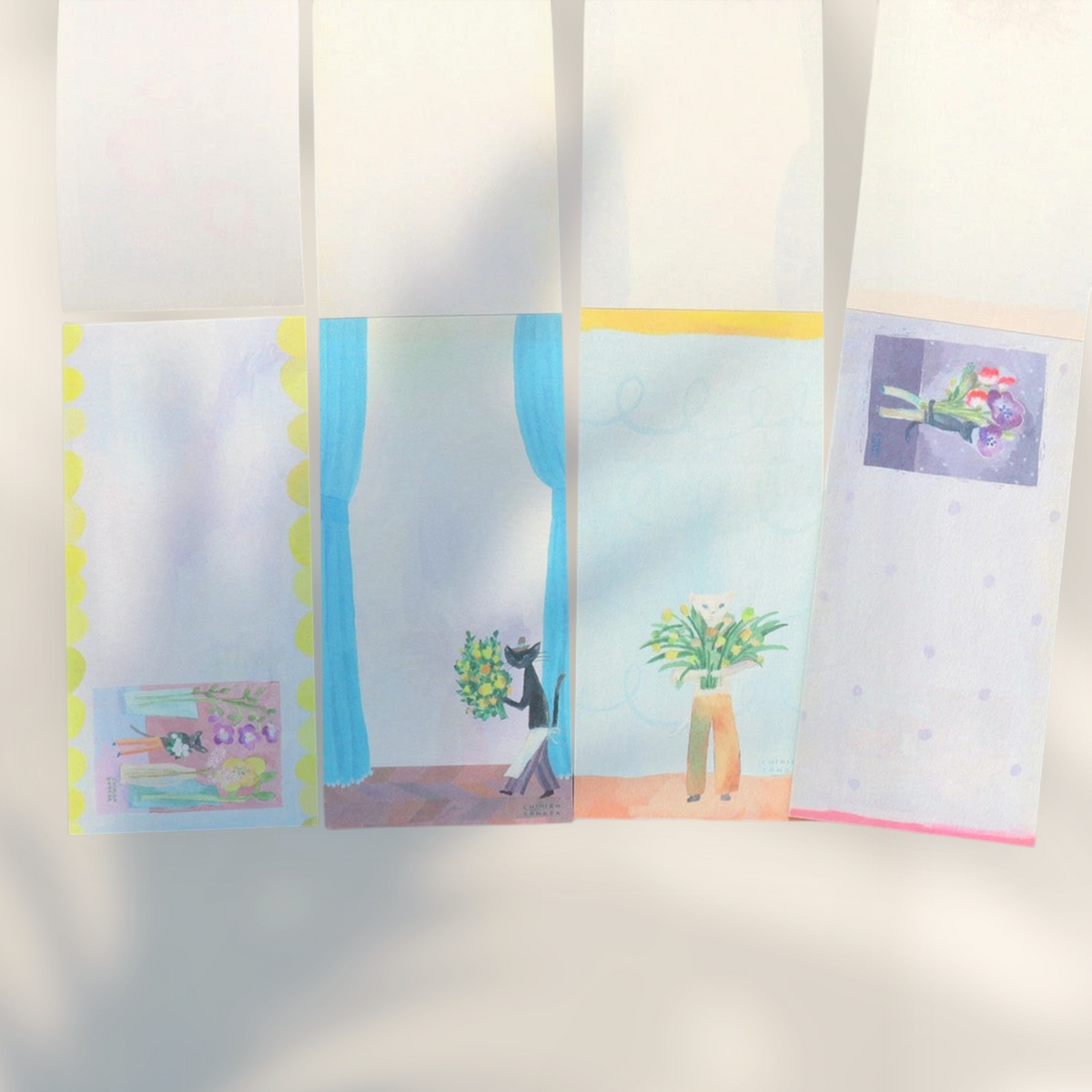Eira Haul Japanese Mino washi writing paper set featuring four unique illustrated designs by artist Chihiro Sonoda.