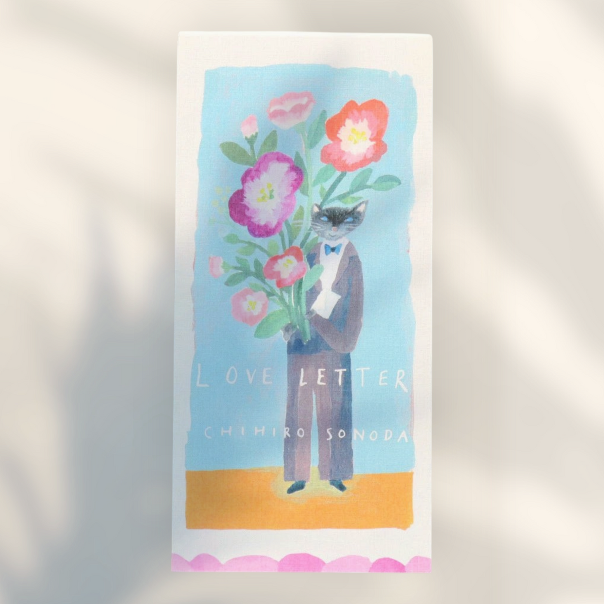 Eira Haul Japanese Mino washi writing paper featuring a cat illustration by Chihiro Sonoda with neon floral accents.