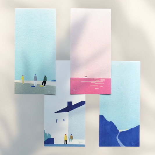 Eira Haul Story by Taku Bannai Japanese Mino washi writing paper set featuring minimalist seaside landscape designs.