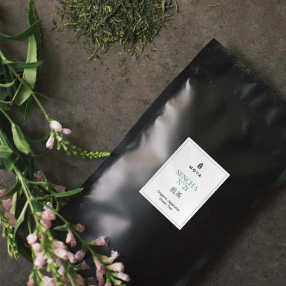 Moya No. 21 organic Japanese sencha green tea with flowers.