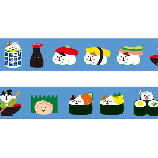 Japanese washi tape featuring a cute sushi-themed design by Concombre.