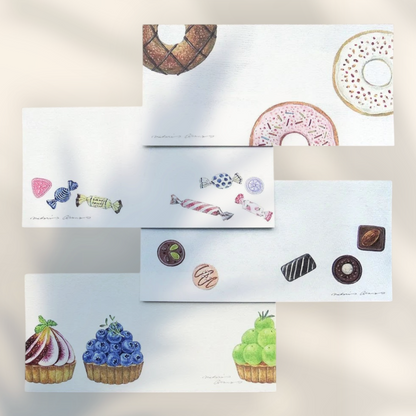 Eira Haul Midori Asano 3 o'clock Mino washi writing paper sheets featuring watercolor illustrations of tea time treats