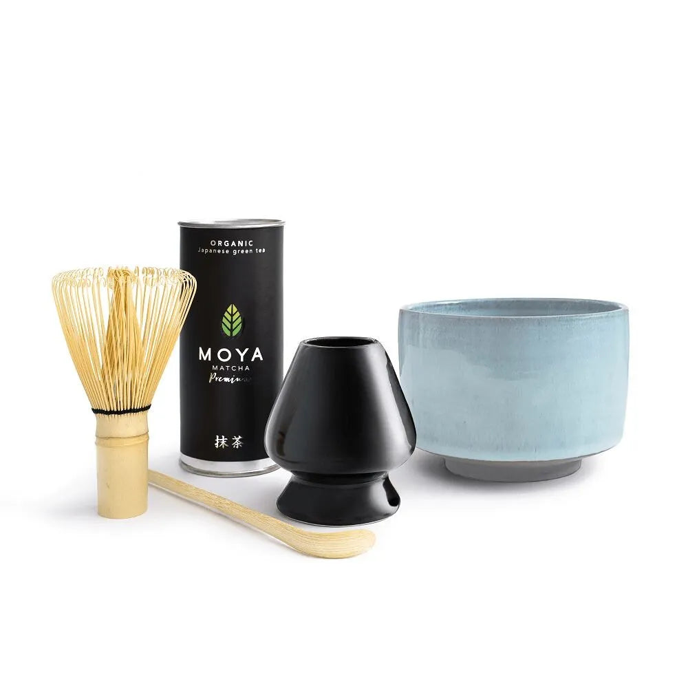 Premium ceremonial matcha set with traditional Japanese tea accessories.