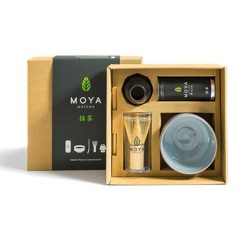 Premium ceremonial matcha set with traditional Japanese tea accessories.