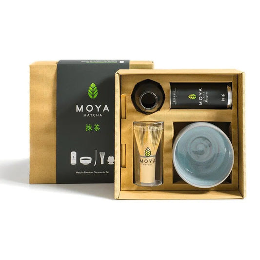 Premium ceremonial matcha set with traditional Japanese tea accessories.