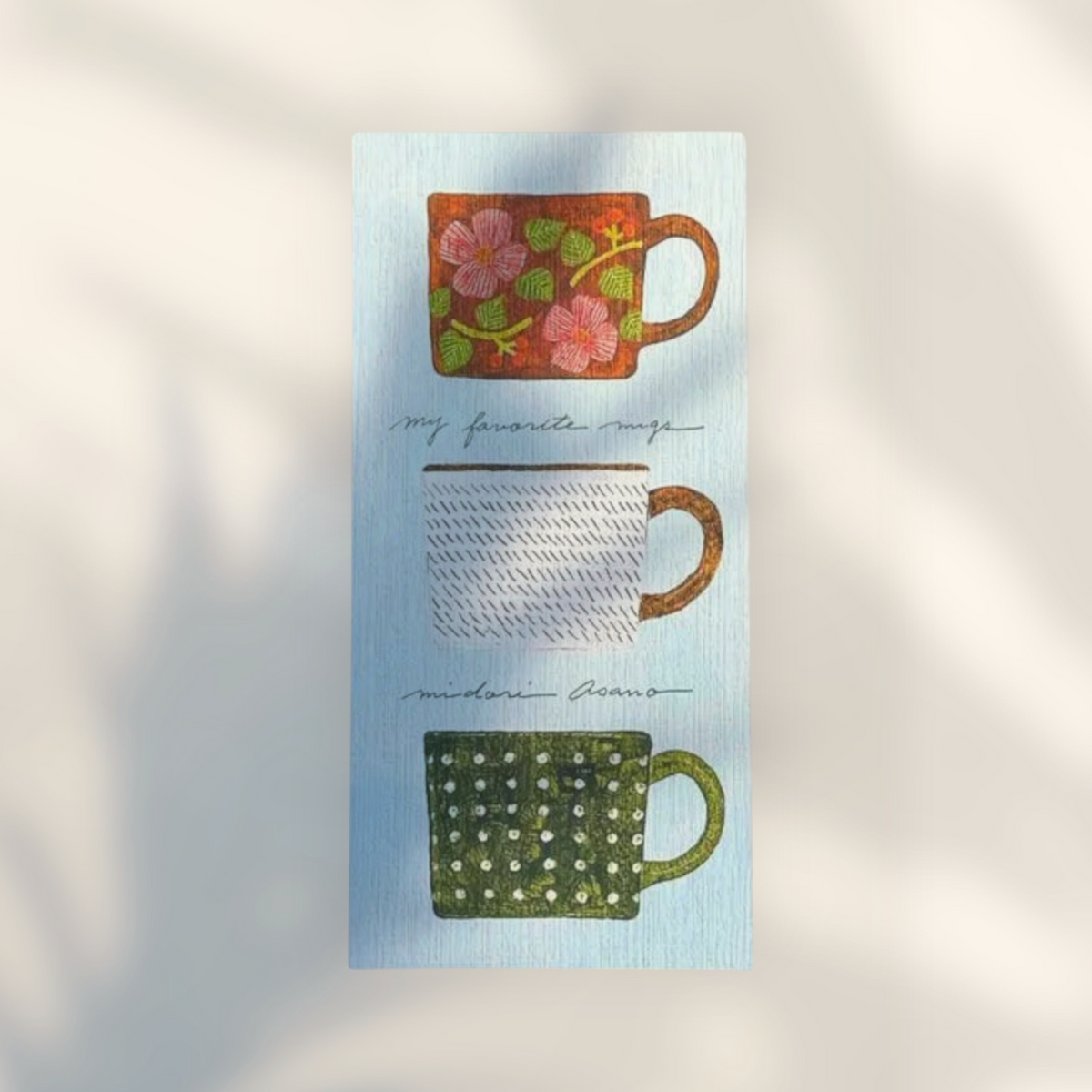 Eira Haul Mino washi writing paper featuring Midori Asano's My Favorite Mugs illustration of three patterned mugs