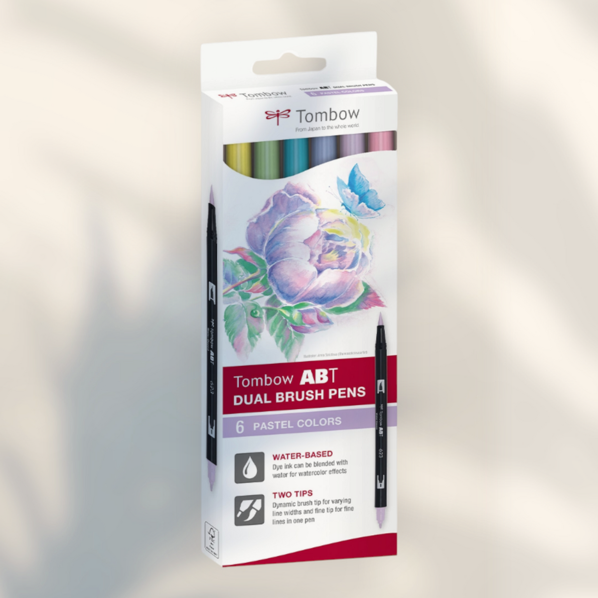 Eira Haul Tombow ABT Dual Brush 6C-2 Pastel set featuring six water-based markers with brush and fine tips.