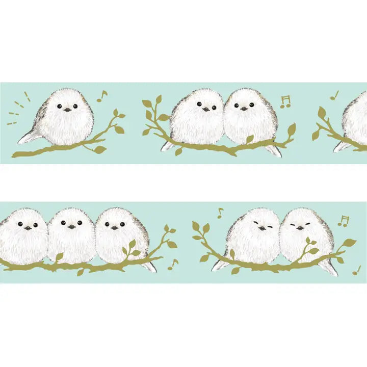 Washi tape featuring cute Shima-enaga birds by Milina, with a charming Japanese-inspired design.